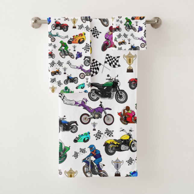 Conjunto De Toalhas Padrão legal de ilustrações de motocicletas (Insitu)