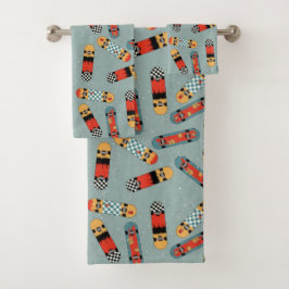 Conjunto De Toalhas Padrão Legal sem costura azul de skate retroativo