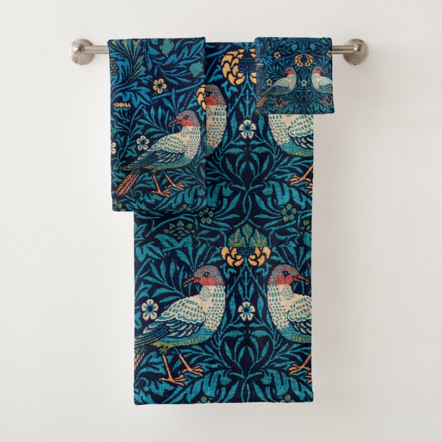 Conjunto De Toalhas Padrão legal William Morris Birds Strawberry Blue (Insitu)