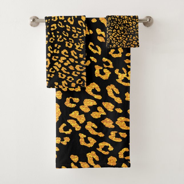 Conjunto De Toalhas Padrão-Leopardo Metálico Dourado em Preto (Insitu)