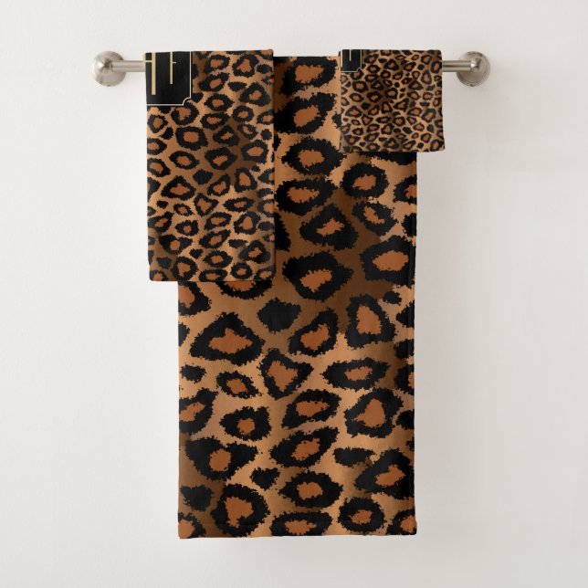 Conjunto De Toalhas Padrão Leopardo Negro e Castanho Elegante - Monogr (Insitu)