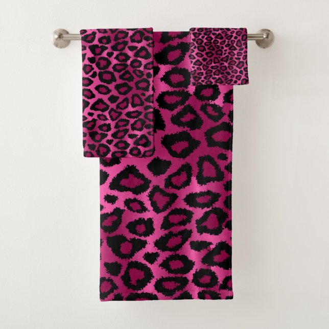 Conjunto De Toalhas Padrão-Leopardo Rosa Quente (Insitu)
