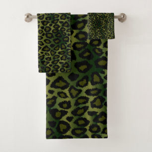 Conjunto De Toalhas Padrão-Leopardo Verde-oliva