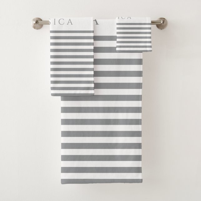 Conjunto De Toalhas Padrão Listrado Cinza Moderno (Insitu)