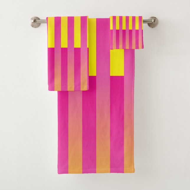 Conjunto De Toalhas Padrão Listrado Laranja Amarelo Rosa (Insitu)
