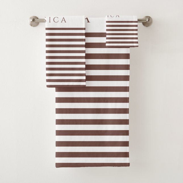 Conjunto De Toalhas Padrão Listrado Marrom Personalizado (Insitu)
