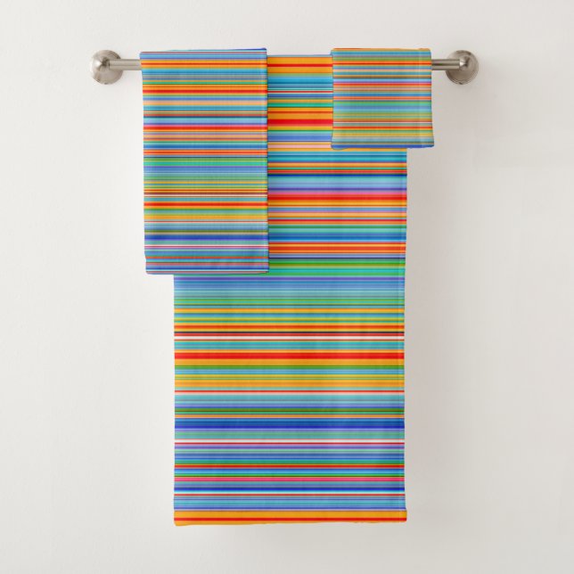 Conjunto De Toalhas Padrão Listrado Multicolorido (Insitu)