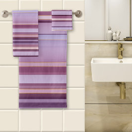 Conjunto De Toalhas Padrão Listrado Roxo Mauve Elegante