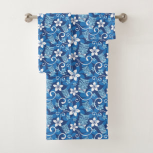 CONJUNTO DE TOALHAS PADRÃO LUAU TIKI (AZUL BRILHO)