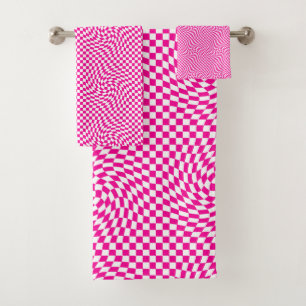 Conjunto De Toalhas Padrão Magenta Cor-de-Rosa e Branco-Vermelho Chic