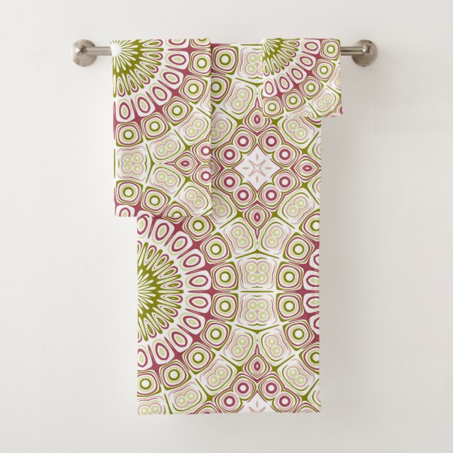 Conjunto De Toalhas Padrão Mandala Oliva e Rosa (Insitu)
