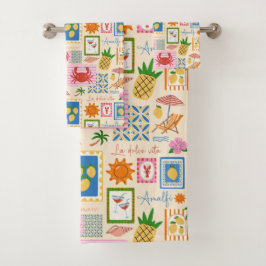 Conjunto De Toalhas Padrão Mediterrâneo de Verão da Costa Amalfitana