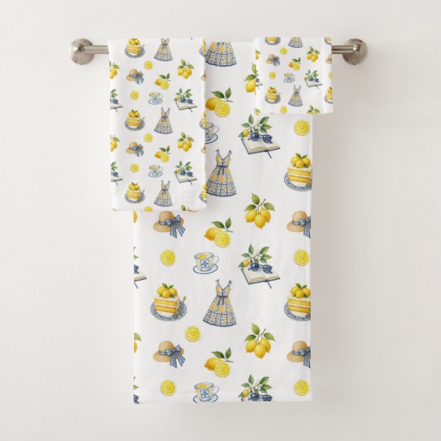 Conjunto De Toalhas Padrão mediterrânico de limão de Verão (Insitu)