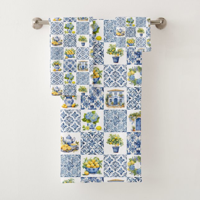 Conjunto De Toalhas Padrão mediterrânico de limão de Verão (Insitu)