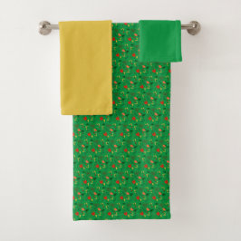 Conjunto De Toalhas Padrão mini flor silvestre verde vermelho amarelo