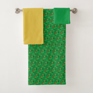 Conjunto De Toalhas Padrão mini flor silvestre verde vermelho amarelo 
