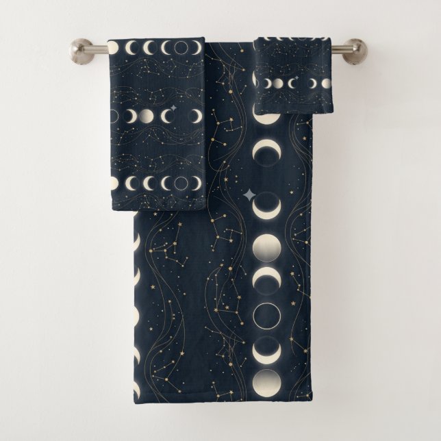Conjunto De Toalhas Padrão Minimalista de Fases Lunares com Estrelas e (Insitu)