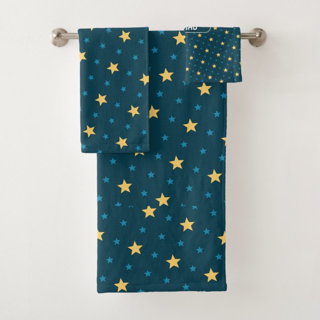 Conjunto De Toalhas Padrão Mínimo Amarelo Azul Estrelas (Insitu)