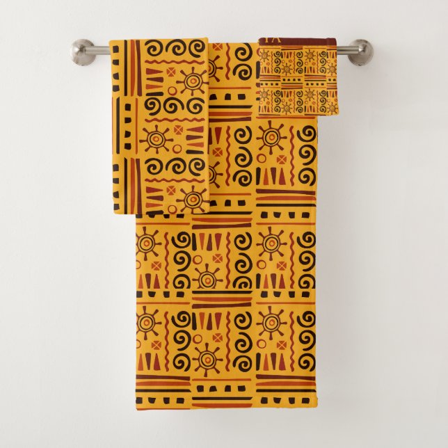 Conjunto De Toalhas Padrão mínimo castanho amarelo tribal (Insitu)