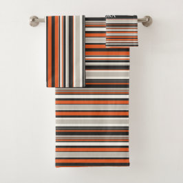 Conjunto De Toalhas Padrão Mínimo Laranja de Cinza de Stripes