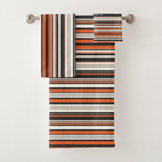 Conjunto De Toalhas Padrão Mínimo Laranja de Cinza de Stripes (Insitu)