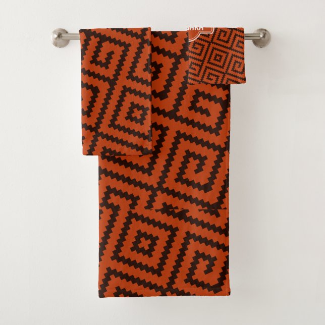 Conjunto De Toalhas Padrão Mínimo Laranja Negro Africano (Insitu)