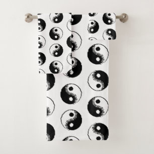 Conjunto De Toalhas Padrão mínimo moderno de Yin Yang preto e branco