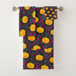 Conjunto De Toalhas Padrão Mínimo Rosa Preto-Halloween