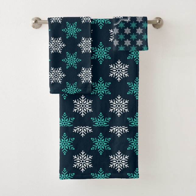 Conjunto De Toalhas Padrão Mínimo Verde Azul Flocos de Neve (Insitu)