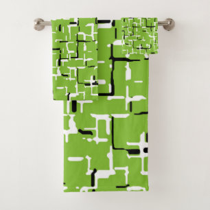 Conjunto De Toalhas Padrão Moderno Branco Verde Preto