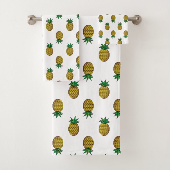 Conjunto De Toalhas Padrão Moderno de Abacaxi em Branco (Insitu)