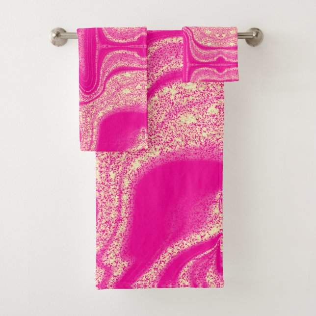 Conjunto De Toalhas Padrão moderno de abstrato amarelo rosa-rosa (Insitu)