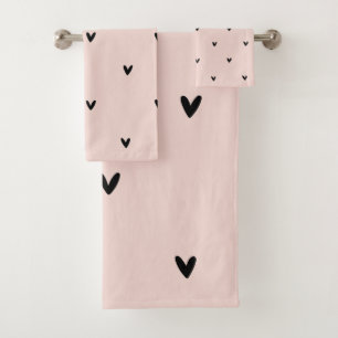 Conjunto De Toalhas Padrão Moderno De Corações Pretos E Rosa Pastel