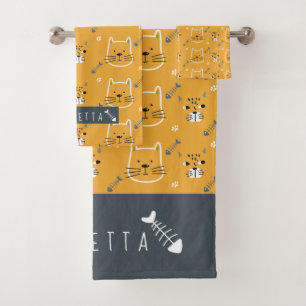 Conjunto De Toalhas Padrão Moderno de Gato Bonito