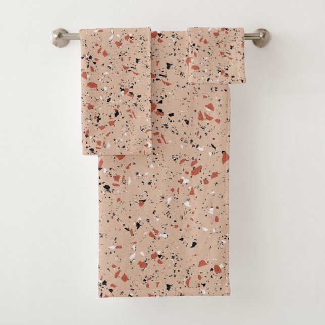 Conjunto De Toalhas Padrão moderno de Impressão Terrazzo rosa (Insitu)