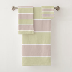 Conjunto De Toalhas Padrão Moderno de Listras Verdes Cor-de-Rosa