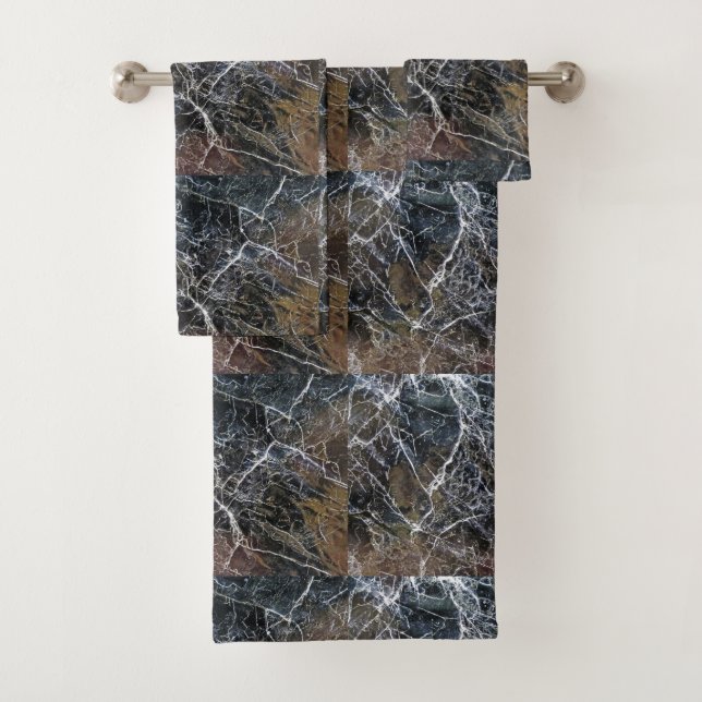 Conjunto De Toalhas Padrão Moderno de Mármaco Branco Negro, Impression (Insitu)