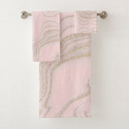 Conjunto De Toalhas Padrão moderno de mármore cor-de-rosa-abstrato
