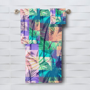 Conjunto De Toalhas Padrão moderno de palmas tropicais brilhantes