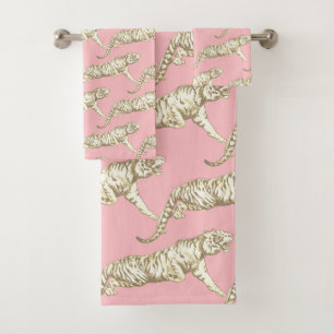 Conjunto De Toalhas Padrão moderno de Tigre Rosa bege Rosa