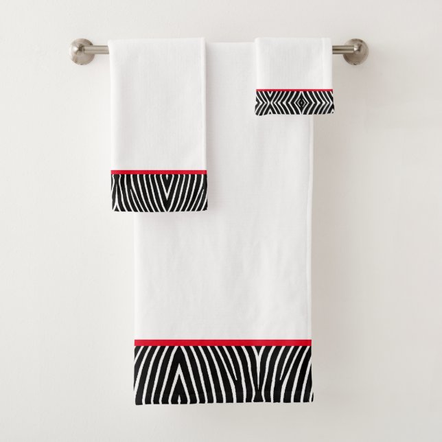 Conjunto De Toalhas Padrão Moderno de Zebra Preto e Branco com Faixa V (Insitu)