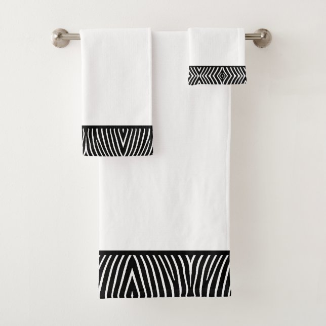 Conjunto De Toalhas Padrão Moderno de Zebra Preto e Branco sobre Branc (Insitu)