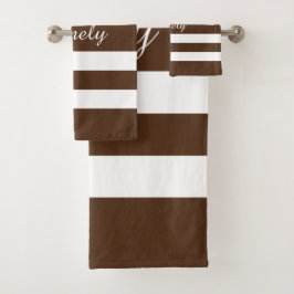 Conjunto De Toalhas Padrão Moderno Elegante de Listras Marrons e Branc