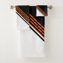 Conjunto De Toalhas Padrão Moderno Listrado Preto Branco Laranja