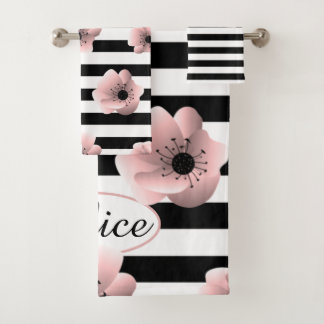 Conjunto De Toalhas Padrão moderno minimalista listrado floral