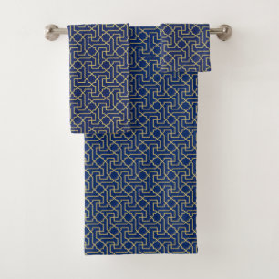 Conjunto De Toalhas Padrão Mosaico Dourado do marinho Azul e Faux