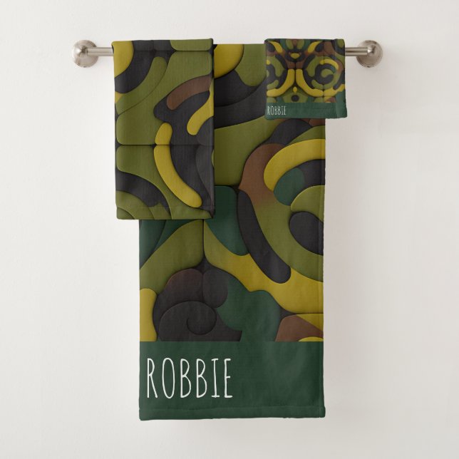 Conjunto De Toalhas Padrão Mosaico Verde Camouflage (Insitu)