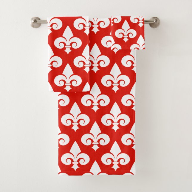 Conjunto De Toalhas Padrão na moda Red White Fleur de Lis (Insitu)