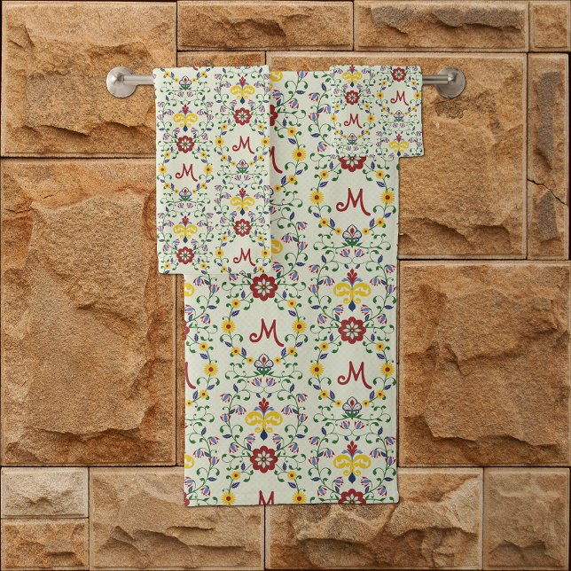 Conjunto De Toalhas Padrão nórdico do Monograma Rosemaling escandinavo (Criador carregado)