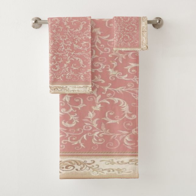 Conjunto De Toalhas Padrão Oriental Floral Rosa (Insitu)
